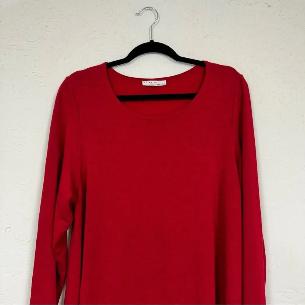 Bryn Walker Red Asymmetrical Hem Lagenlook Blouse Womens L Casual Long Sleeve